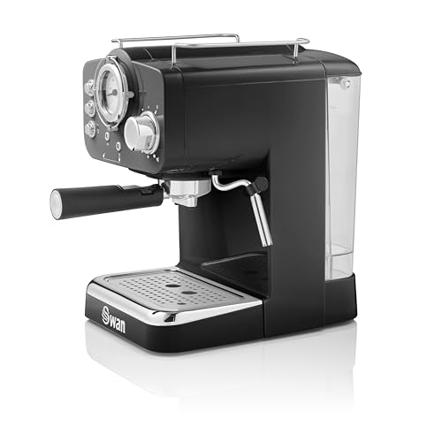Image of Swan Retro SK22110BN Espresso and Cappucino Espresso Machine, 15 Bar Pressure, Vaporizer, Capacity 1.2 Liters, 1 or 2 Cups, Ground Coffee, Vintage Design, Black, 1100W
