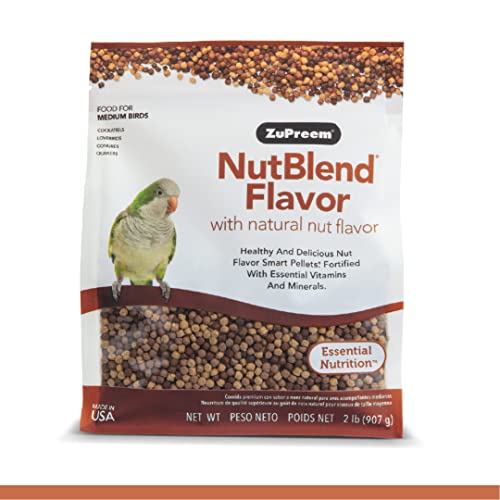 ZuPreem NutBlend Bird Food, Bird Feed for Cockatiel, Lovebird, Quaker, Small Conure, Lorikeet, ZuPreem Core Nutrition, Made in USA, No Waste, Natural Ingredients, Cockatiel Food, (Medium, 2 lb bag)