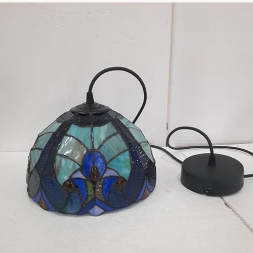 Image of Stained Glass Hanging Pendant Lamp, Blue Green Mosaic Glass Shade with Black Cord, Decorative Ceiling Light for Home & Cafe (Free Bulb) (Design - 8)