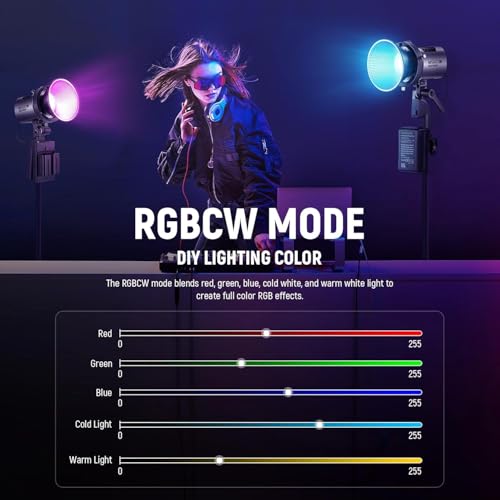 Image of NEEWER MS60C LED Video Light RGBWW Control 2.4G /App, 65W Mini RGB COB Continuous Light, 2700K-6500K, 8300lux /1m, CRI97+, 17 Effects, Manual Bowens Focus for Studio Photography Recording