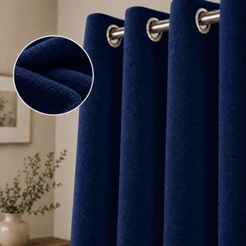 Image of Velvet Curtains | Heavy Soft Premium Velvet Drapes for Bedroom and Living Room | Semi Light Blocking, Thermal Insulated and Noise Reducing Door Panels | 7 Feet, Set of 2 (Navy Blue)