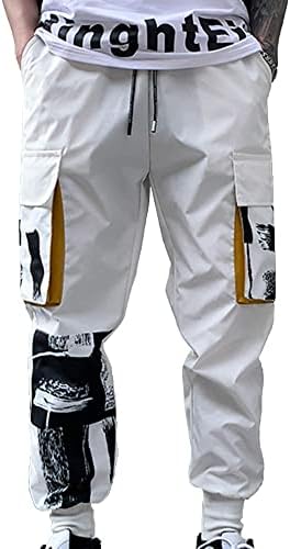 XYXIONGMAO Calça masculina branca tática harém com bolsos, roupa
