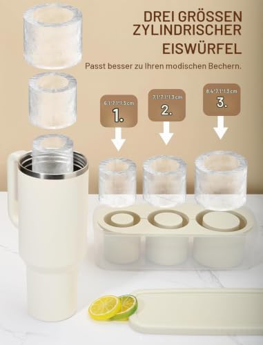 ROMANVIC Stanley Cup Eiswürfelform Zubehör,Eiswürfelbehälter Silikon mit Deckel und Behälter,3 Fach Eiswürfelschale… – Ansicht 2