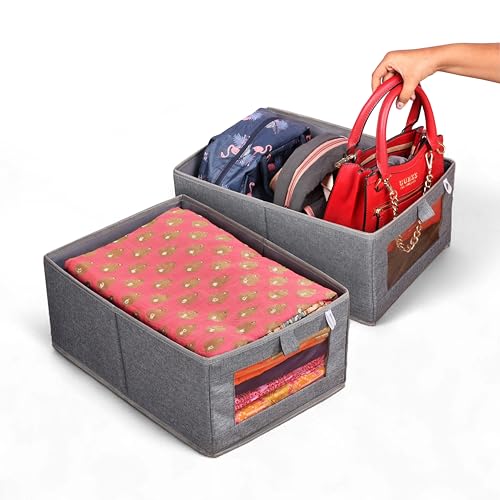 Image of SOLSTICE Premium Wardrobe Organizer Box | Pack of 2 - Foldable Closet Storage for Clothes & Accessories (40x27x17 cm) (Polyester)