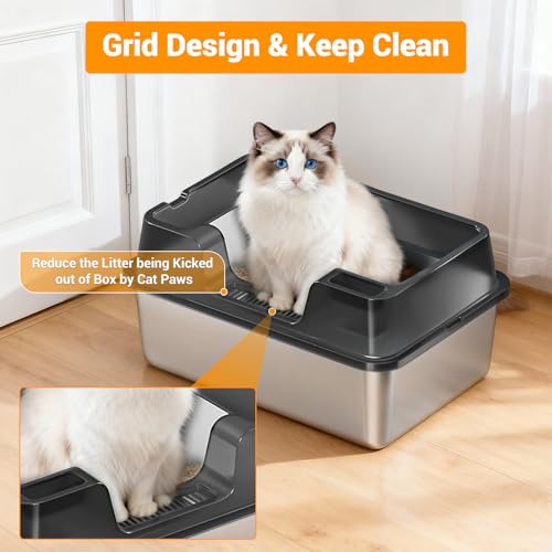 Arenero para gatos de acero inoxidable grande con tapa miniatura 4