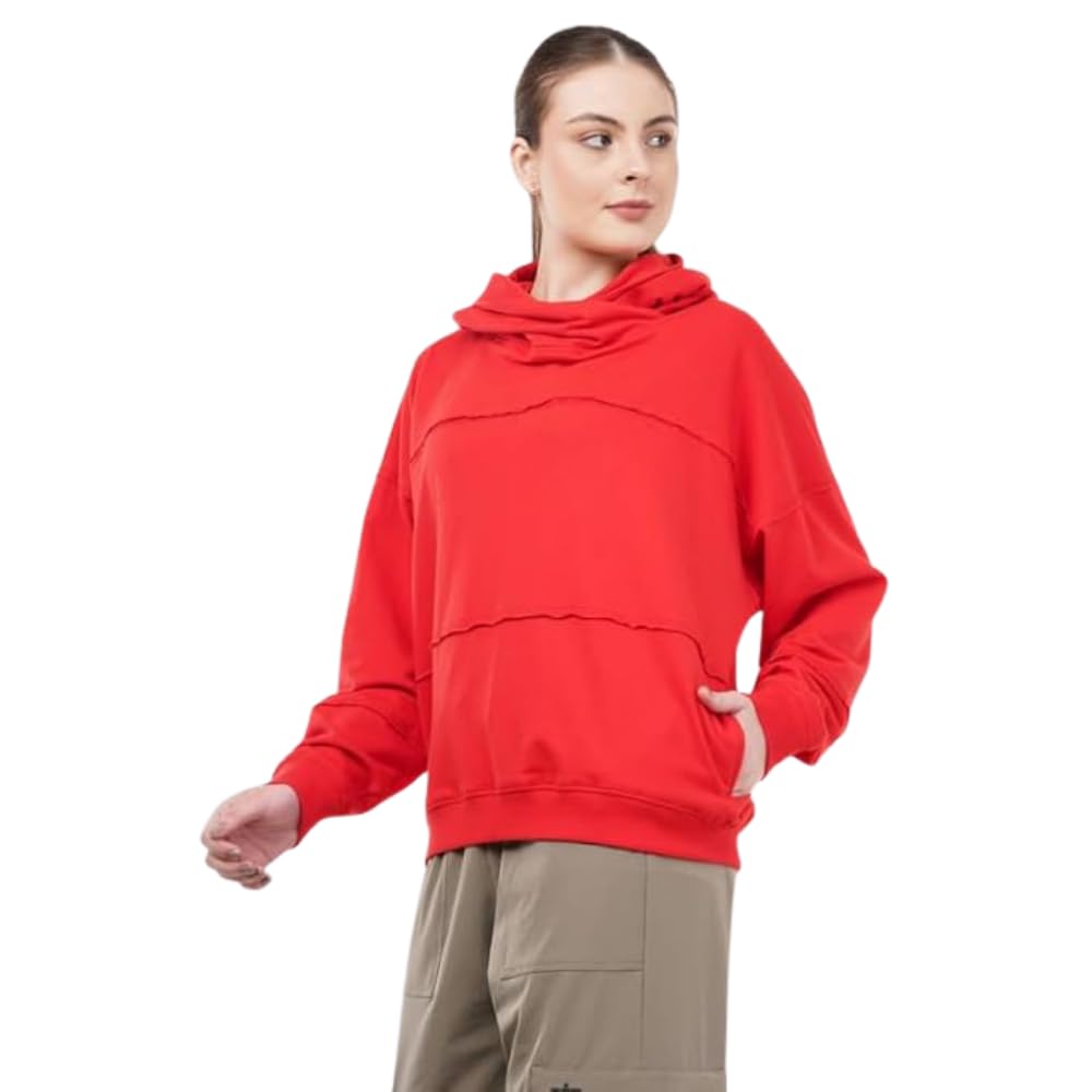 Oversized Red Raw-Edge Seam Hoodie-image-14