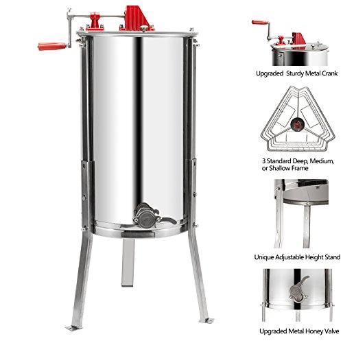 VINGLI Upgraded 3 Frame Honey Extractor Separator, Food Grade Stainless Steel Honeycomb Spinner Drum Manual Crank with Adjustable Height Stands,Beekeeping Pro Extraction Apiary Centrifuge Equipment - Image 6