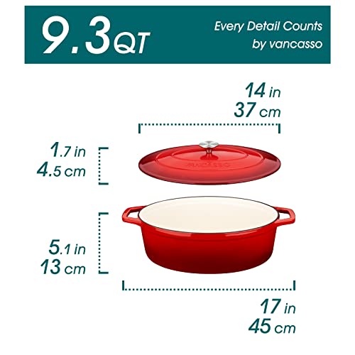 Image of vancasso 9.3 Qt Oval Enameled Cast Iron Dutch Oven with Lid, Red