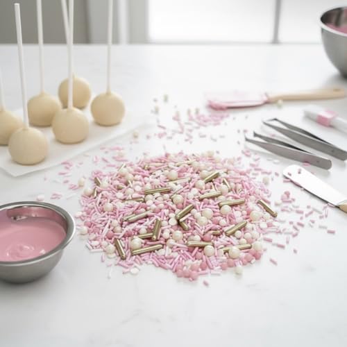 Image of Manvscakes Sprinkles- Edible Cake and Cupcake Sprinkles with Assorted Shapes and Sizes for Parties, Metallic Sprinkle Mix for Cookies, Ice Cream, Cake and Cupcake Decorating, 4 oz (Pink Princess)