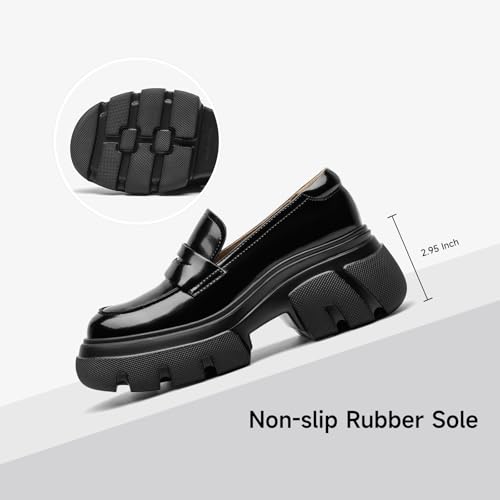 Image of BEAU TODAY Womens Platform Loafers, Leather Penny Loafer Shoes