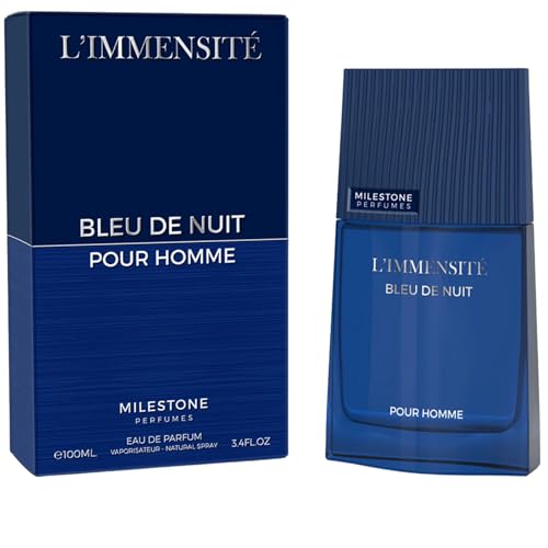 Image of MILESTONE L’IMMENSITÉ BLUE DE NUIT Eau De Parfum for Men – 100ML | Luxurious Long-Lasting Perfume with Lime, Coriander, Leather & Amberwood | Fresh Woody Masculine Fragrance Gift for Him