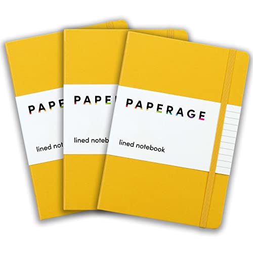 Image of PAPERAGE Lined Journal Notebook, 3 Pack, (Yellow), 160 Pages, Medium 5.6 in x 8 in - 100 GSM Thick Paper - Hardcover Journaling Notebook for Work, School & Note Taking