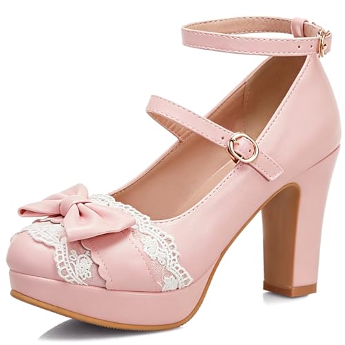 Image of MEOTINA Cute Bow Heels Mary Janes Shoes Women Dress Platform Strappy High Heels Kawaii Shoes