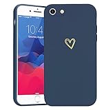 Wirvyuer for iPhone SE Case 2022/2020, iPhone 8 iPhone 7 Case for Women Girls Silky Soft Protective Shockproof Silicone Phone Case with Cute Heart Design, Navy Blue