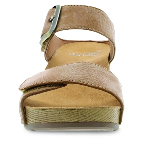 Image of Dansko Tanya Slip-On Wedge Sandal for Women - Cushioned, Contoured Footbed for All-Day Comfort and Support - Hook & Loop Strap with Buckle Detail - Lightweight Rubber Outsole