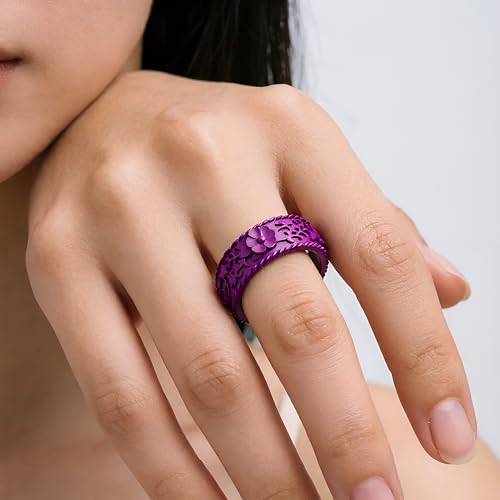 Image of Silicone Wedding Rings for Women 1 /4 /7 Packs -Stackable Silicone Rubber Wedding Bands - Innovative Flower & Vine Collection