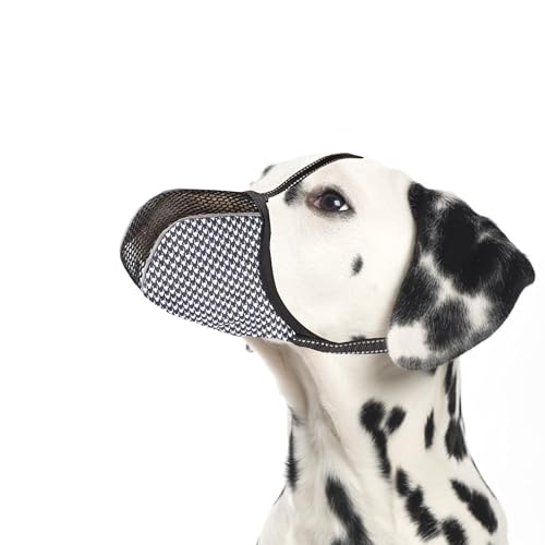 Image of Dog Muzzle Anti & Prevent Biting Chewing Barking for Small Medium Large Dogs Soft Air Mesh Muzzles Reflective Ajustable Full Coverage Dog Mouth Guard Cover for Grooming Scavenging Black L-1