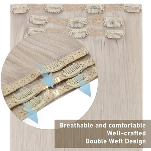 Image of Sunny Hair Clip in Hair Extensions Real Human Hair 14 Inch Platinum Blonde | Real Human Hair Clip in Extensions, Soft Layers and Natural Length for Bridal Event with Balanced Hair Movement 85g
