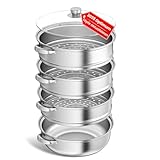 Dampfgarer zum Kochen – 28 cm Edelstahl-Dampfgarer mit Dämpfeinsatz, 3/4/5-stöckiges Kochgeschirr mit Deckel zum Garen von Gemüse, Meeresfrüchten, Suppen, Eintöpfen und Pasta (Vier)