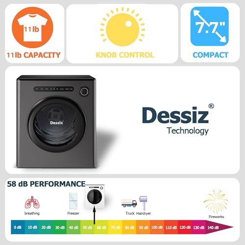 Image of Dessiz 11LBS Clothes Dryer with Exhaust Pipe and Electric Dryers with Stainless Steel Tub, Clothes Dryer Machine for Spaces, RVs and Apartments -Grey Quiet, Sturdy and Easy to Use