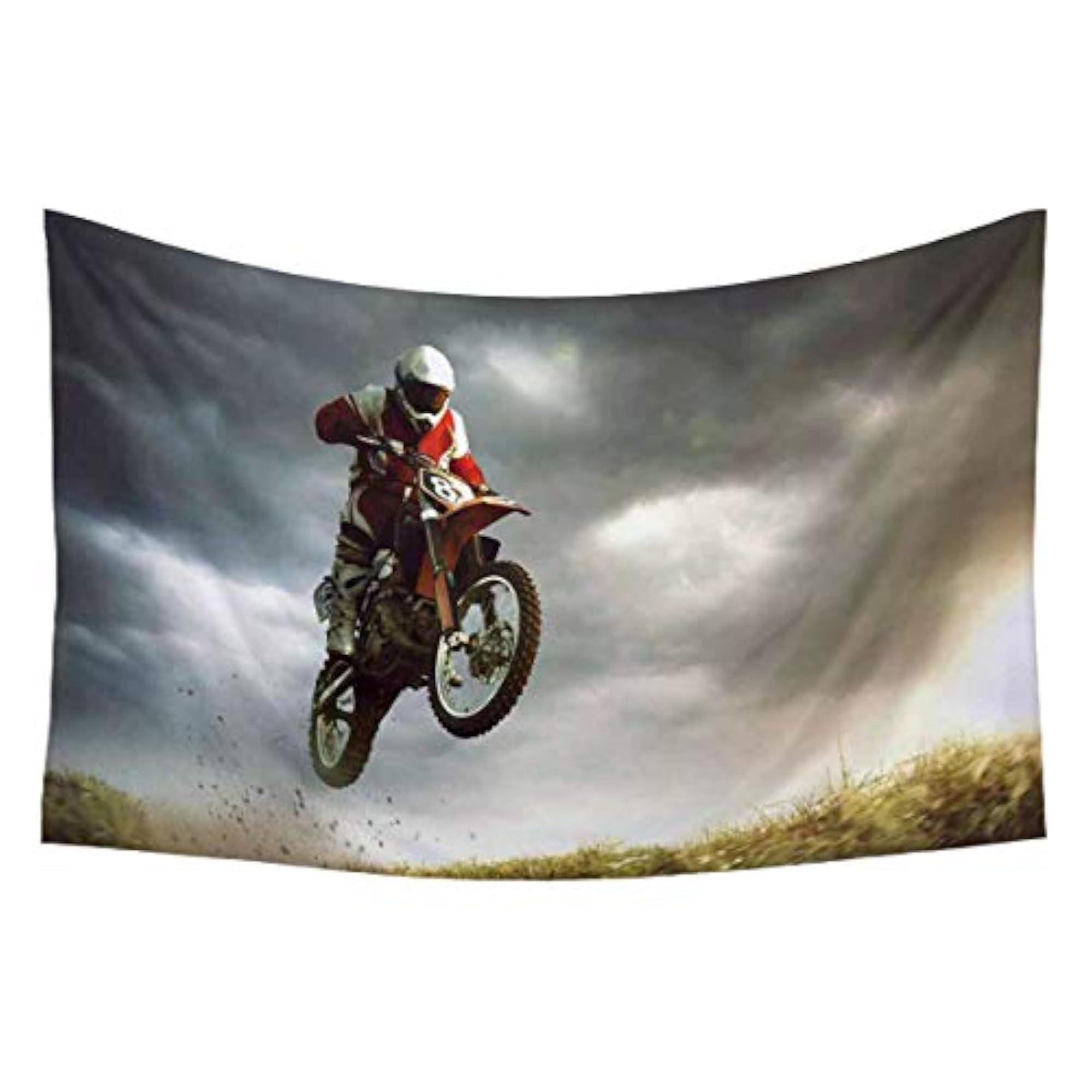 Biker Making A Stunt Canvas Fabric Tapestry Wall Hanging