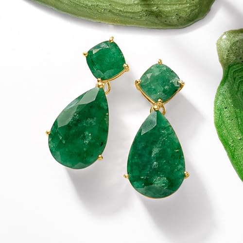 Ross-Simons 19.20 ct. t.w. Emerald Drop Earrings in 18kt Gold Over Sterling4