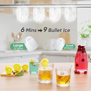 DUMOS Countertop Ice Maker with Handle, 26lbs/24H Portable Ice Machine, 9 Bullet Cubes Ready in 6 Mins, Self-Cleaning, Quiet Compact for Home, Kitchen, RV, Camping, Bright Black