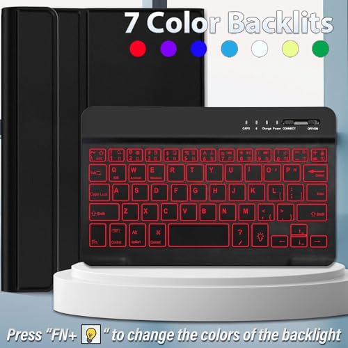Image of MICROWARE Backlit Keyboard Case for Galaxy Tab A7 Lite 8.7 2021[SM-T220 /T225], 7 Colors Light Detachable Wireless Keyboard Protective Case Cover (Normal, A7 8.7 inch)