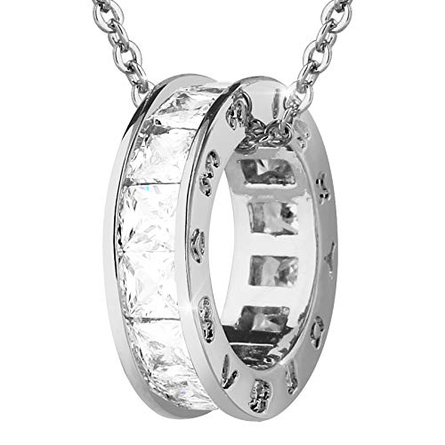 V Desire Path Womens Roman Numeral Circle Pendant Necklaces Ring Necklace Zirconia 18k Gold Plating Silver Gifts for Women (Platinum)