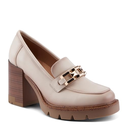 PATRIZIA Women's Dajah Inset Heel Loafers with Burnished Finish, Geometric Metal Detail, and Comfortable Fit2