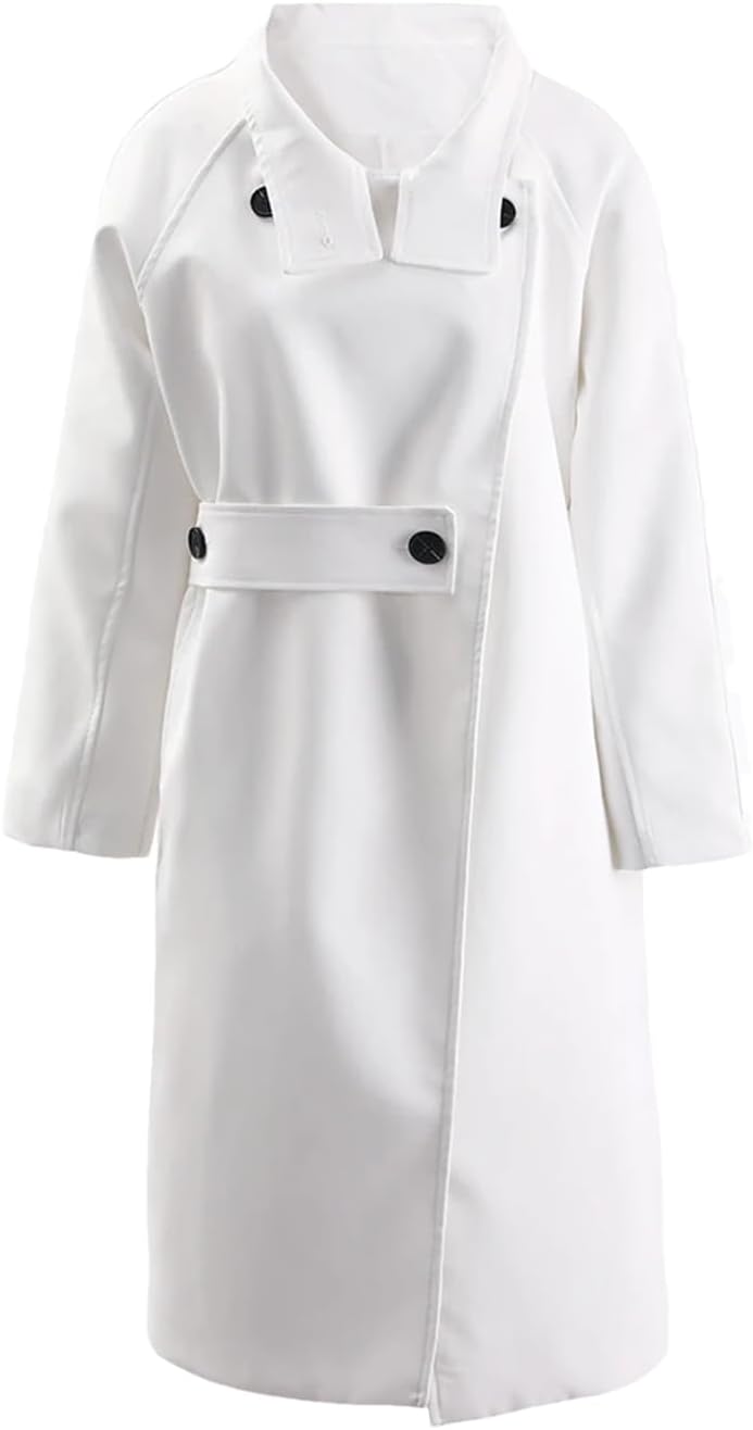 Vsadsau Women with Belted Long Coat Big Size Stand Collar Trench Long Sleeve Thick Solid Work Overcoat