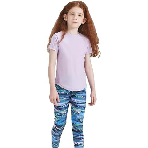 KID1234 Girls Swimsuits Two Piece Rash Guard Set Short Sleeve Bathing Suit Quick Dry Swimwear with UPF 50+ Sun Protection Light Purple Cover