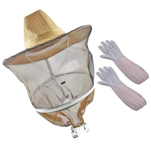 Guantes para apicultura de piel de oveja y sombrero de paja para recolectar miel en verano