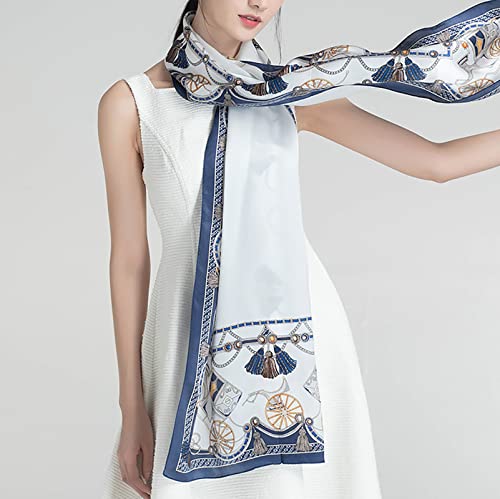 Winter Warm Scarfs Silk Scarf， Woman's Scarves Shawl Elegant Soft Wraps， 66.9" Long Lightweight Blue Satin Scarf，3