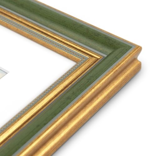 Image of Golden State Art,8.5x11 Ornate Picture Frame Holds 6x8 Photo,Green Gold | Includes easel back,HD plexiglass,white mat,build-in hangers.8.5x11 Decorative photo frame matted to 6x8.Desktop /wall mount