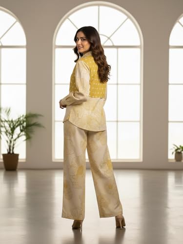 Image of Leriya Fashion Co Ord Set for Women Stylish | 3 Piece Kurti Set for Women | Dress for Woman | Printed Co-Ord Set with Collar Neck | Kurta Sets for Woman | Summer Full Sleeve Top Pant Outfits