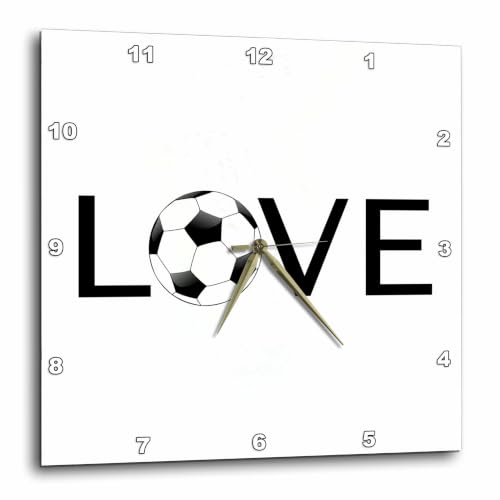3dRose dpp_180487_3 Love Text with Black and White Soccer Ball for O Sport Football Player-Wall Clock, 15 by 15-Inch