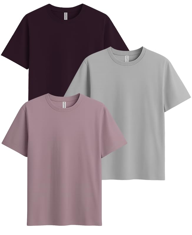 Image of Sleepynuts Women's S to 3XL Premium Half Sleeve Round Neck Plain Combed Cotton Tshirt Pack of 3 Loose Fit T-Shirts Combo