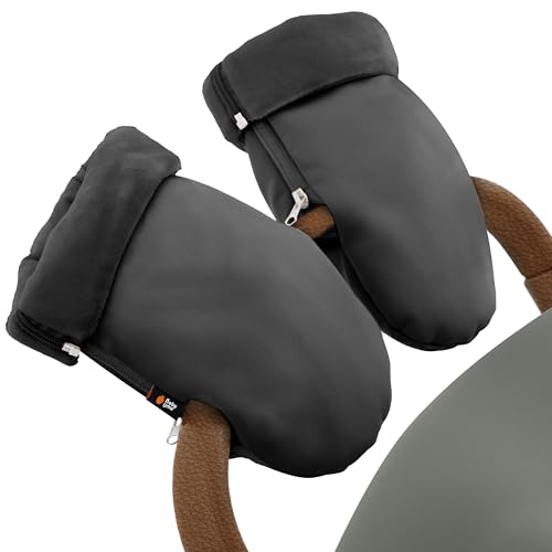 Baby Uma Pram Hand Muff - Soft Fleece-Lined Faux-Leather Hand Warmers Gloves, Wind & Water-Resistant Pram Gloves for Stroller, Zip-On Pram Mittens, Universal Handmuffs