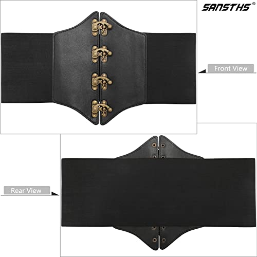 SANSTHS Wide Corset Belt for Women Lace-up Renaissance Corset Hight Waist Elastic Belt for Halloween Costume Parties