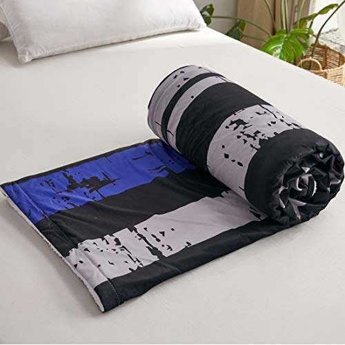 Patriotic US Blue Flag Bed Blanket Law Enforcement Sherpa Throw Blanket American Fleece Plush Soft Cozy Warm Reversible Blanket for Couch 70\"x78\"-Travel Stripe Throw for 4th of July Independence Day