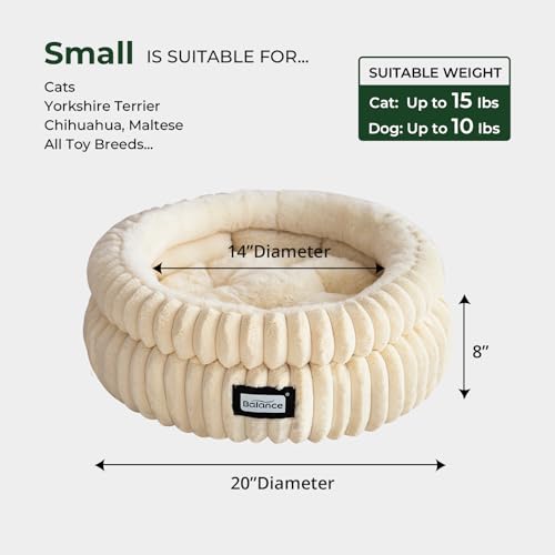 Image of BALANCE Cat Bed Kitten Bed, Washable Round Cat Beds for Indoor Cats,Super Soft Plush Faux Fur Pet Bed for Puppy and Kitten with Anti-Slip Bottom