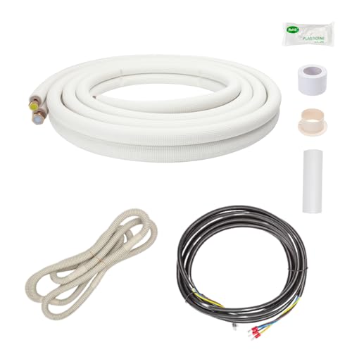 ICOOL 10 Ft. Mini Split Line Set, 1/4' & 1/2' O.D. Twin Copper Pipes, 3/8' Thickened PE Insulated Coil Copper Line for Air Conditioner HVAC Refrigeration and Heating Equipment, with Fittings