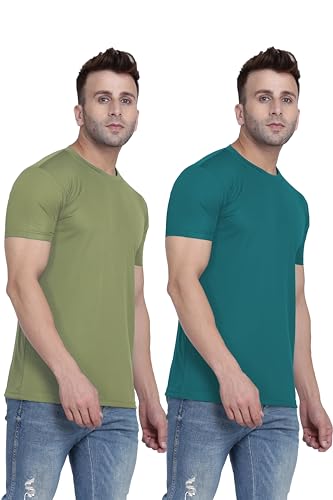 Image of TQH Men Dri Fit Polyester Half Sleeve Round Neck Multicolor t Shirts - Combo Set of 2