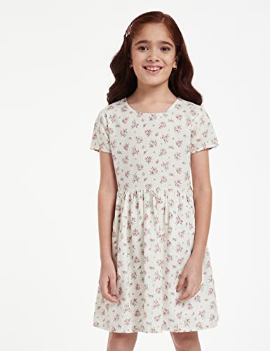 Image of Amazon Brand - Jam & Honey Girl's 100% Soft & Pure Cotton Comfortable and Stylish Printed Woven Dress with Short Sleeves and Belt - Perfect for Every Occasion