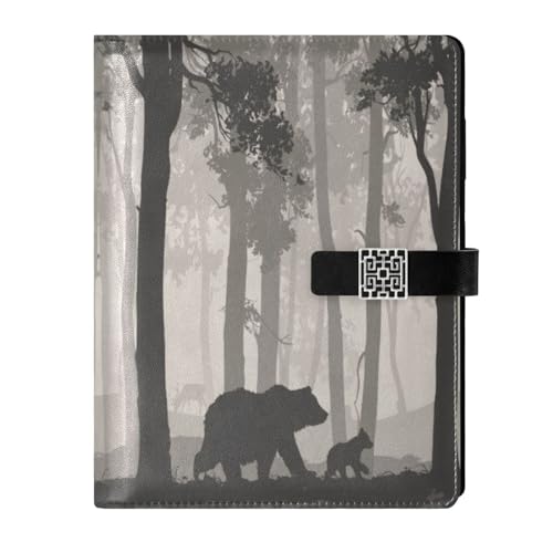 SAMAU システム手帳 おしゃれ a5 6穴 クマ柄 森 レトロ メモ帳 文房具 ビジネス手帳 オフィス用品 ギフト ルーズリーフ バインダー カード収納 進学 プレゼント 贈り物