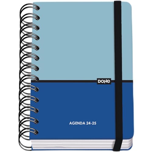 Agendas y calendarios | Dohe - Agenda Escolar 2024 2025 - Día Por Página, Tamaño A6 12x17 Cm , Cierre Anillas Y Goma, Español E Inglés, 4 Páginas De Pegatinas, Septiembre A Junio, Material Escolar - Duo Azul