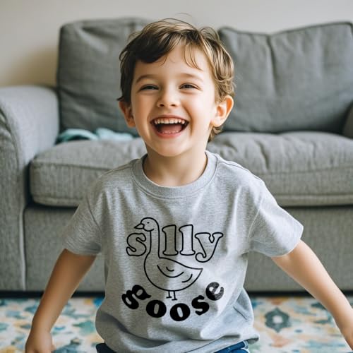 Image of Kids Short Sleeve Tees Toddler Crewneck T-Shirts Boys Girls Dino Raccoon Excavator Silly Goose Flower Girl Tops 2-7 Years