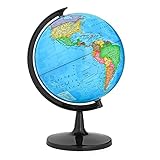 World Globe with Stand, 13'' Desk Classroom Decorative Globe for Students&Geography Teachers, Easy-to-rotate the sphere, full-length 19.7inch World Globe Map with Clear Text Markings, Blue