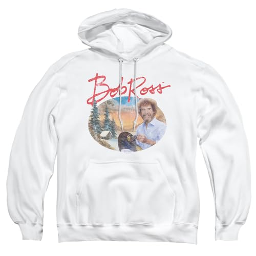 Popfunk Bob Ross A Warm Winter Adult Pull-Over Hoodie, White,